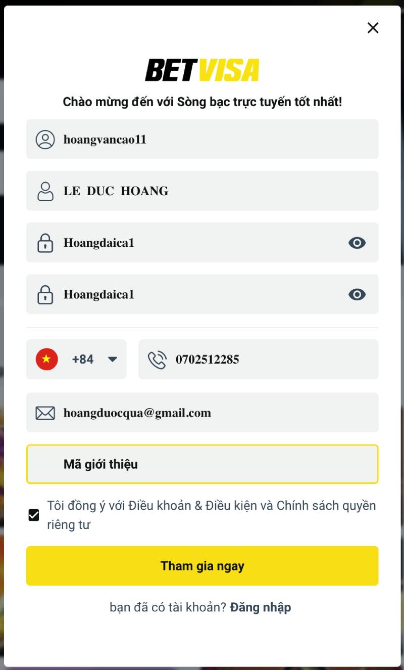 BetVisa - Bet Visa đăng ký tặng 58k tải app đăng nhập nhanh nhất tháng 11/2025 30 Bước 3: Cập nhật đầy đủ thông tin cá nhân của bạn