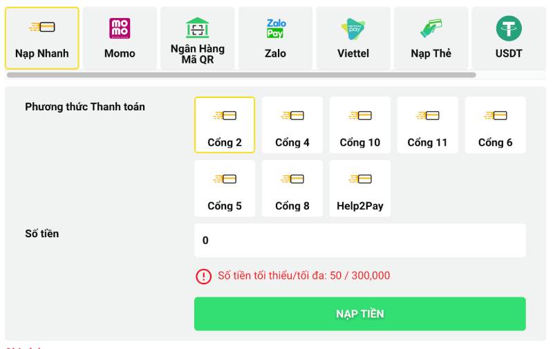 Nạp tiền nhanh